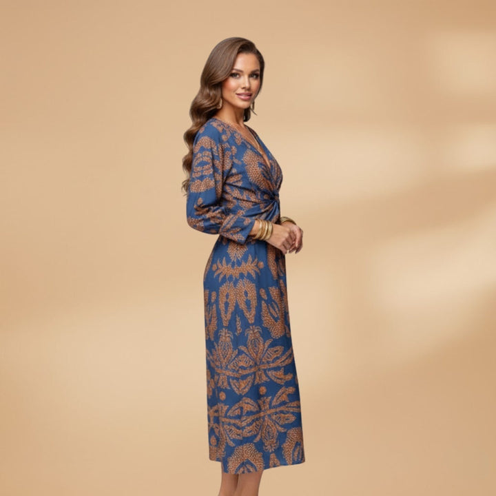 Mariana | Vestido Midi Envolvente Estampado Mulher Manga Comprida