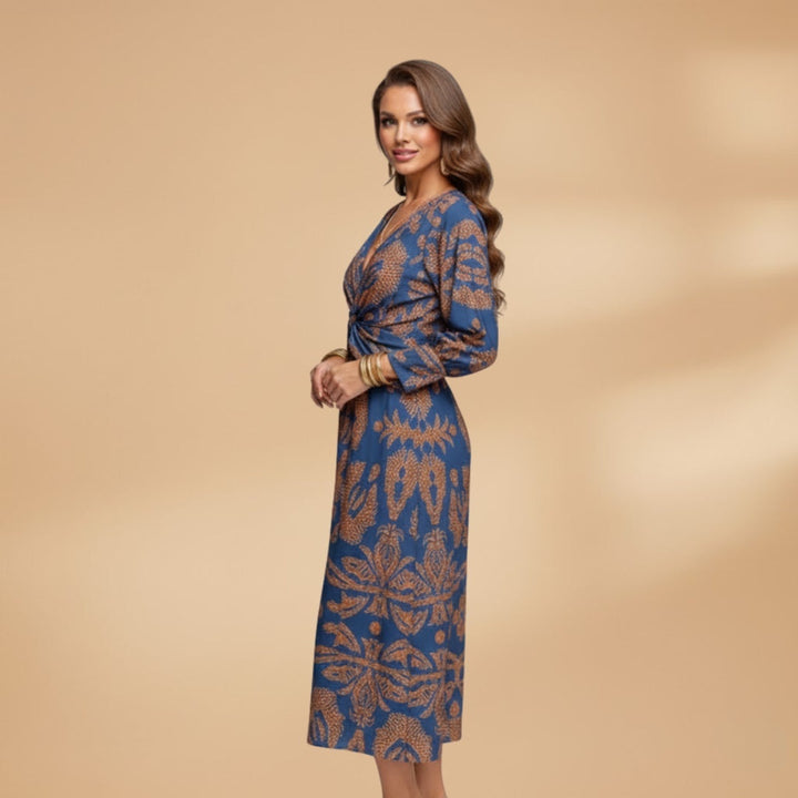 Mariana | Vestido Midi Envolvente Estampado Mulher Manga Comprida