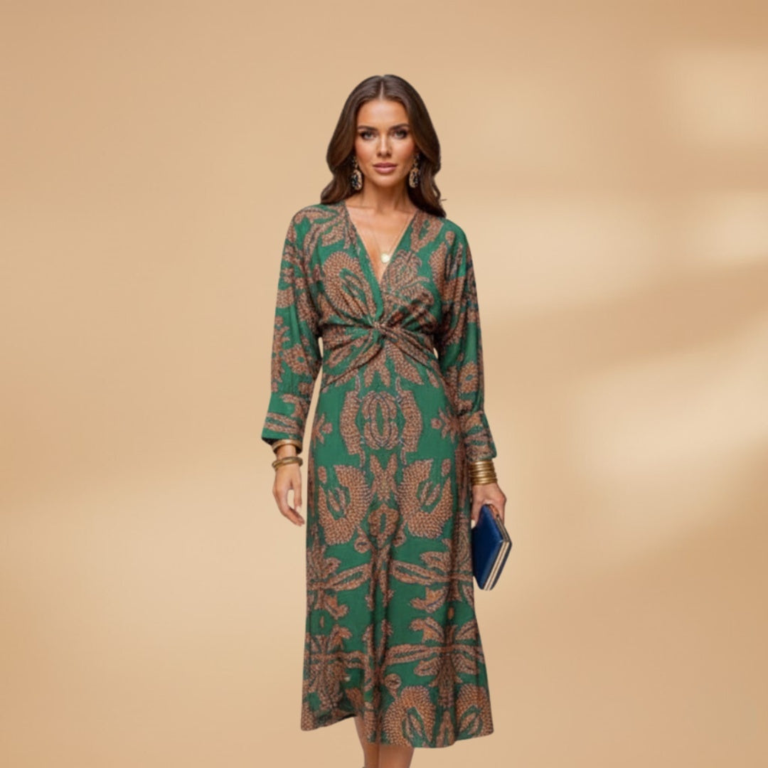 Mariana | Vestido Midi Envolvente Estampado Mulher Manga Comprida