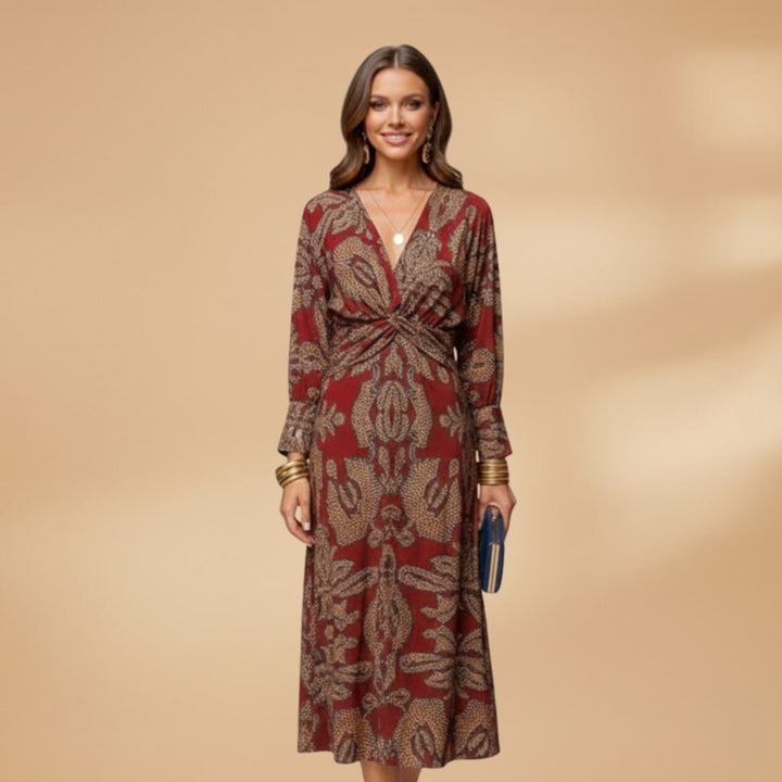 Mariana | Vestido Midi Envolvente Estampado Mulher Manga Comprida