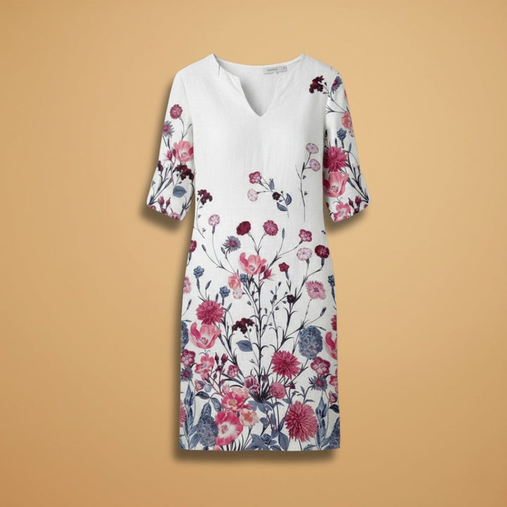 Leonor | Vestido Midi Estampado de Verão Mulher Decote V