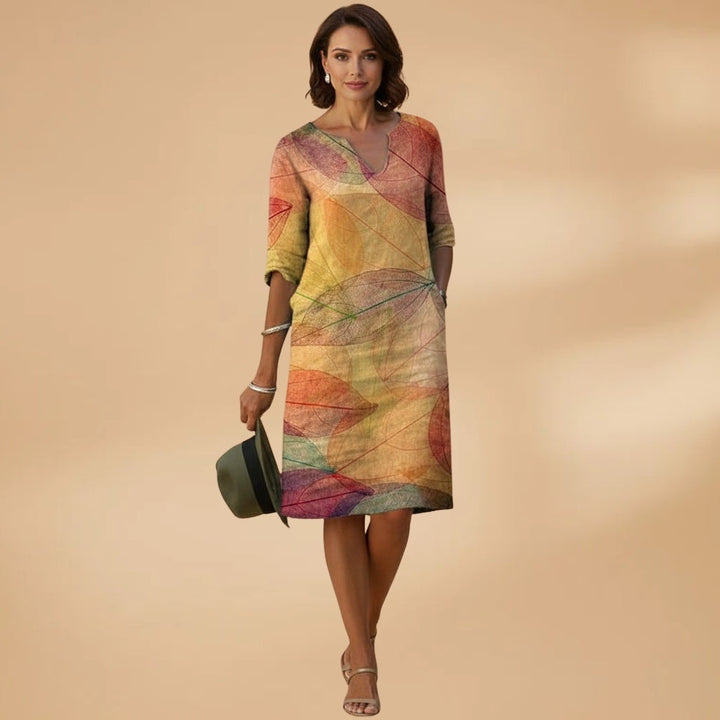 Leonor | Vestido Midi Estampado de Verão Mulher Decote V