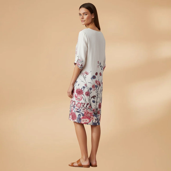 Leonor | Vestido Midi Estampado de Verão Mulher Decote V