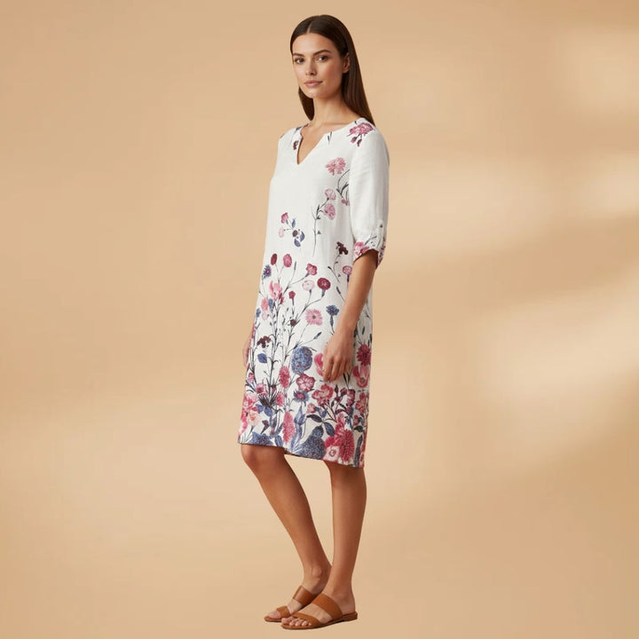 Leonor | Vestido Midi Estampado de Verão Mulher Decote V