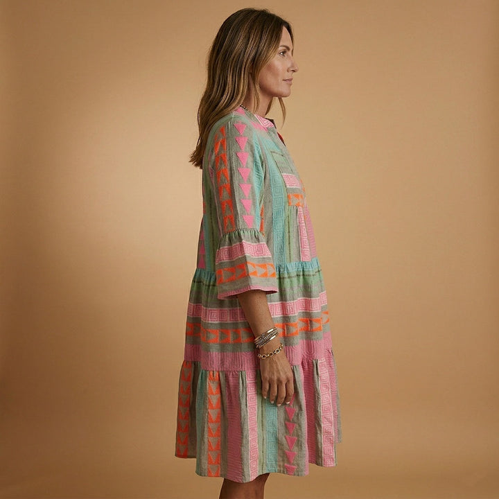 Francisca | Vestido Midi Estampado de Verão Mulher Manga 3/4