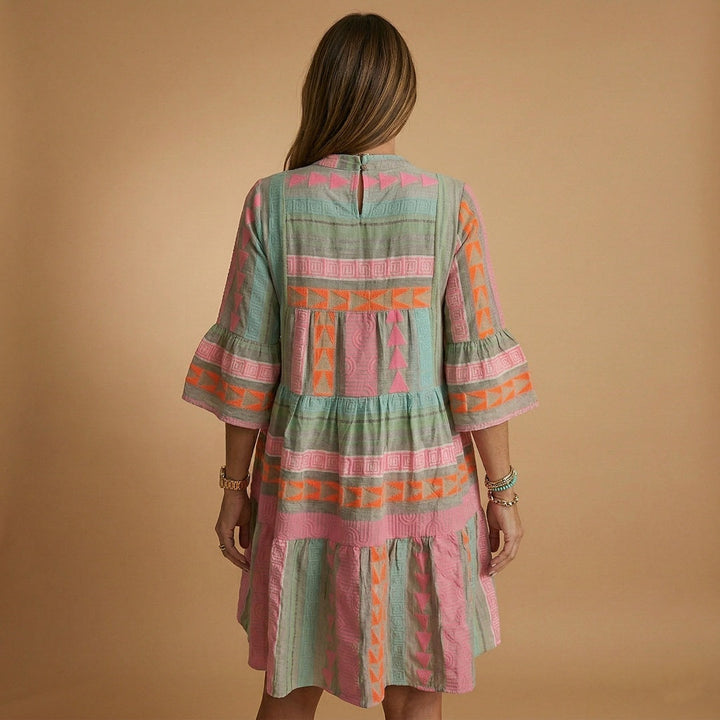 Francisca | Vestido Midi Estampado de Verão Mulher Manga 3/4