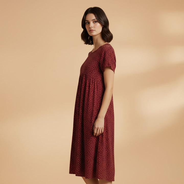 Inês | Vestido Midi Estampado de Verão Mulher Manga Curta