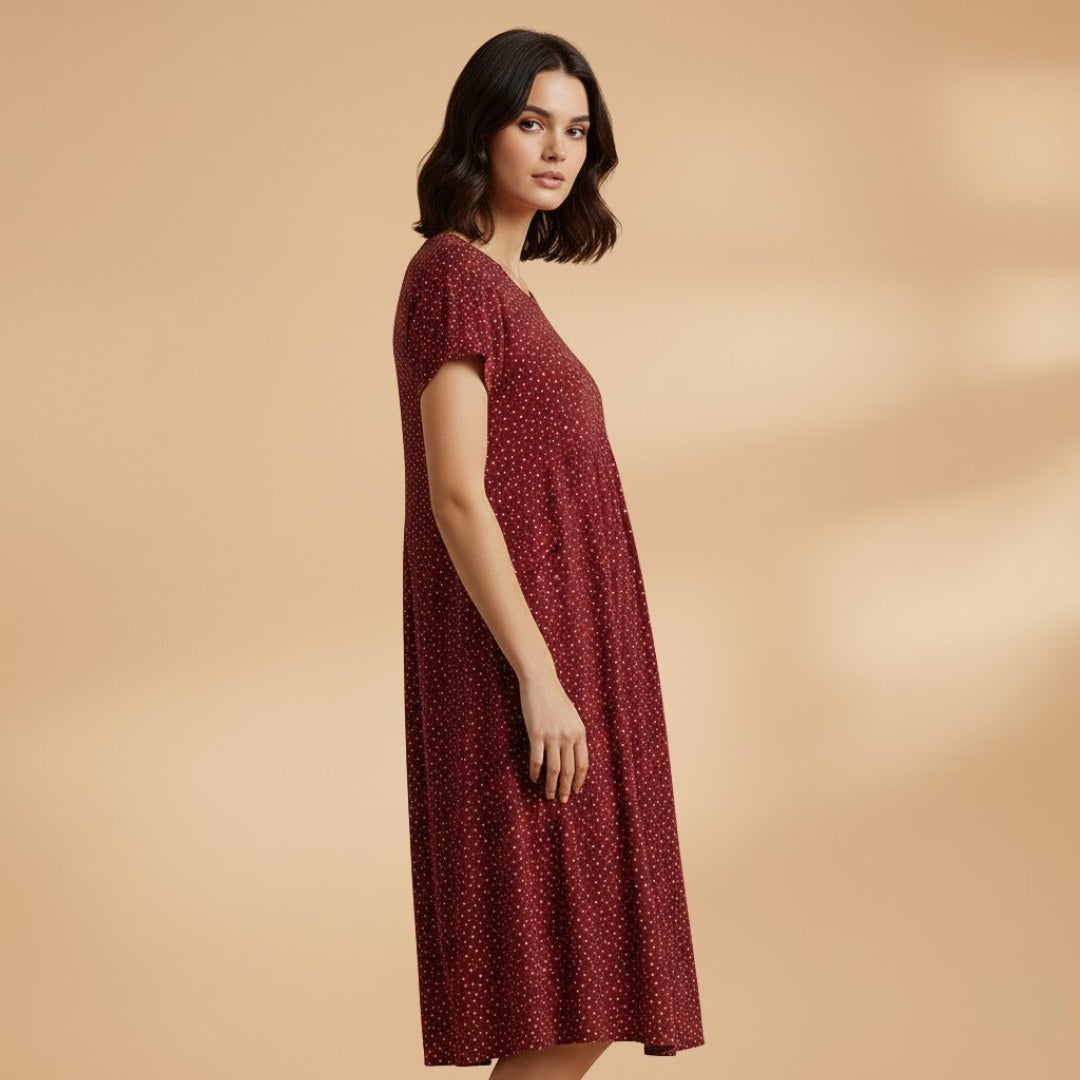 Inês | Vestido Midi Estampado de Verão Mulher Manga Curta