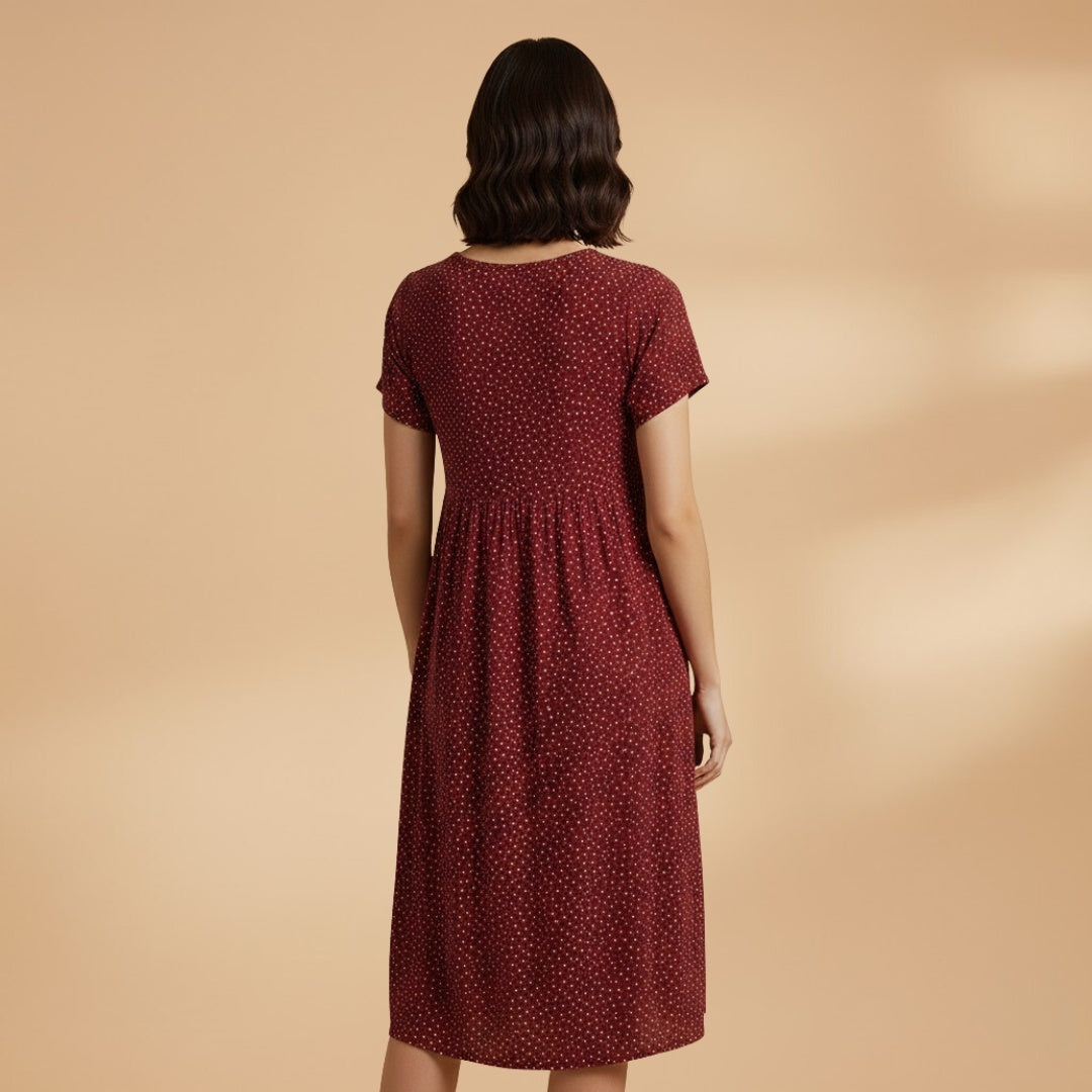 Inês | Vestido Midi Estampado de Verão Mulher Manga Curta