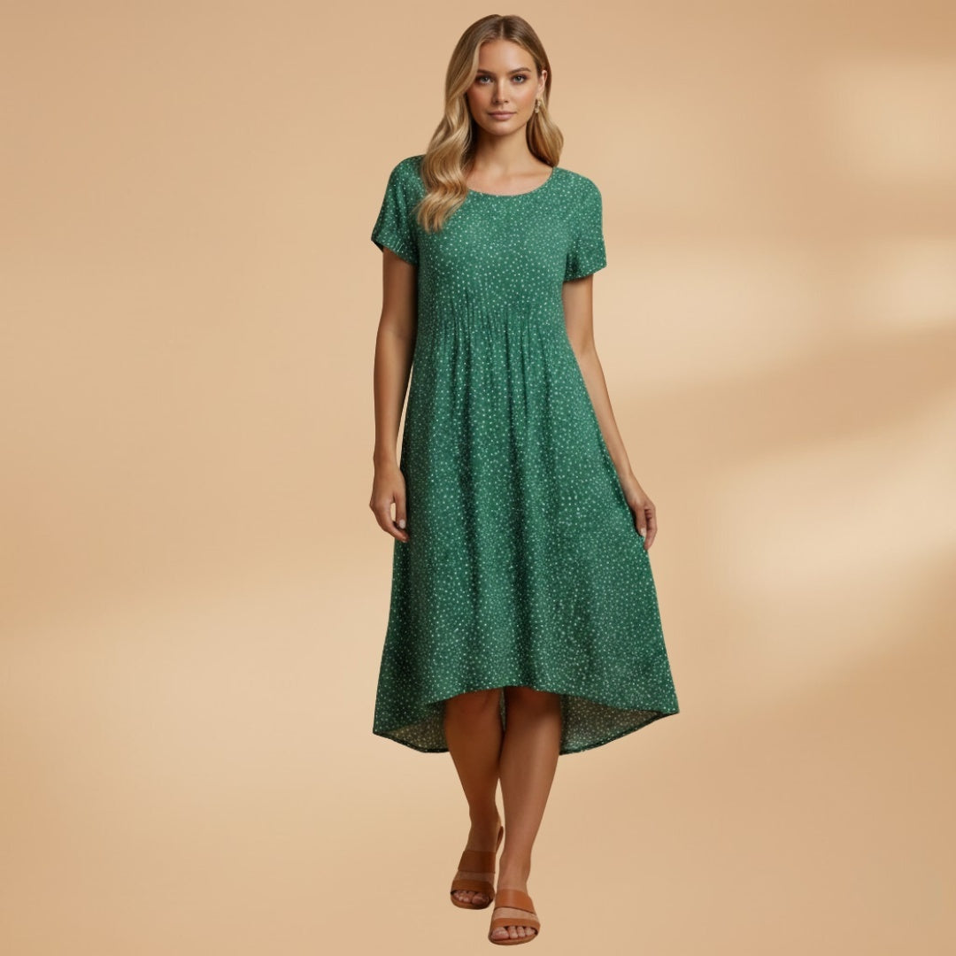 Inês | Vestido Midi Estampado de Verão Mulher Manga Curta