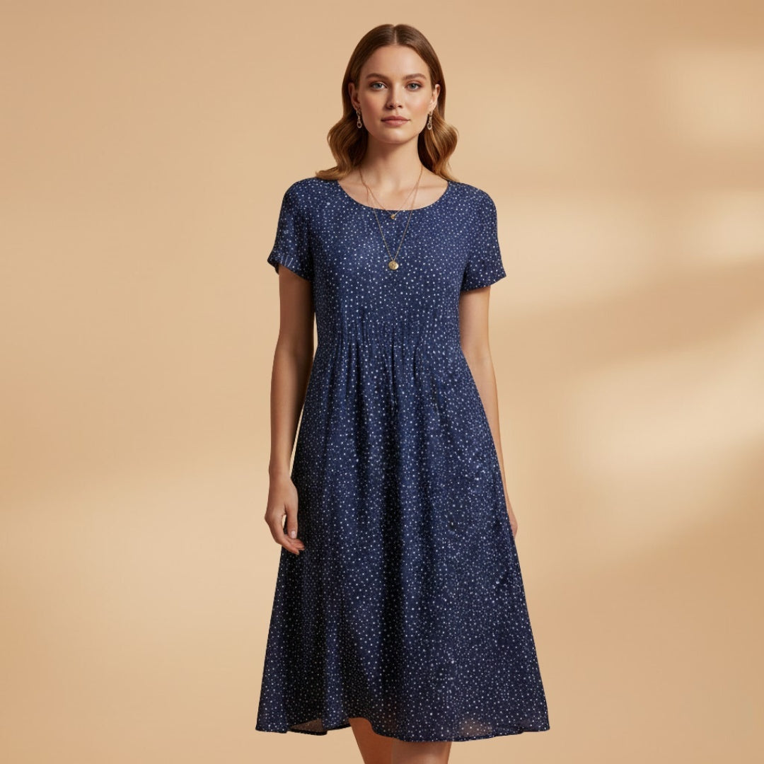 Inês | Vestido Midi Estampado de Verão Mulher Manga Curta