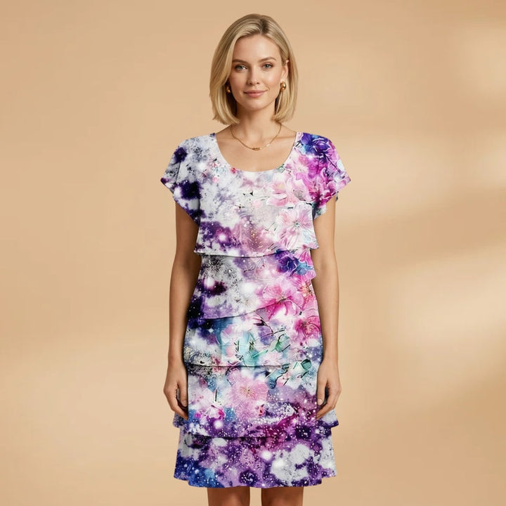 Patrícia | Vestido Midi Estampado Floral Camadas Mulher