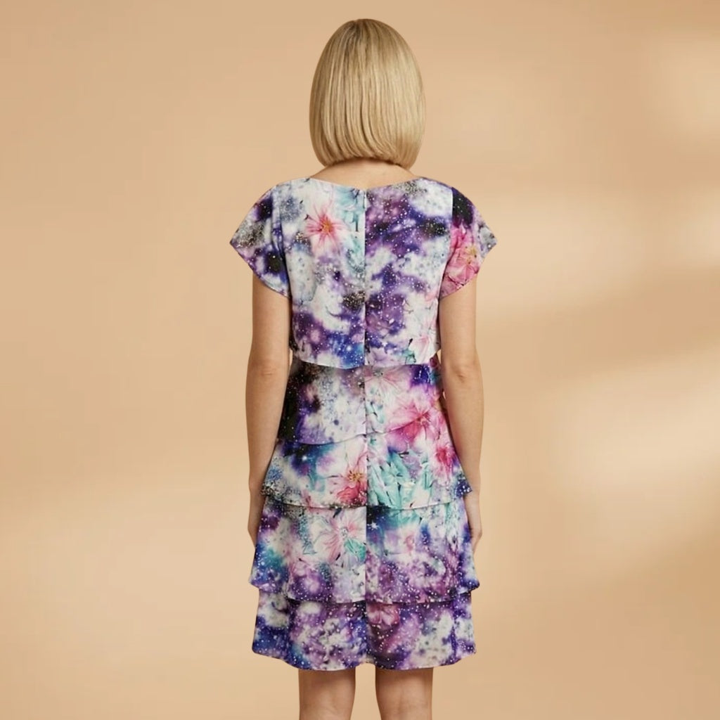 Patrícia | Vestido Midi Estampado Floral Camadas Mulher