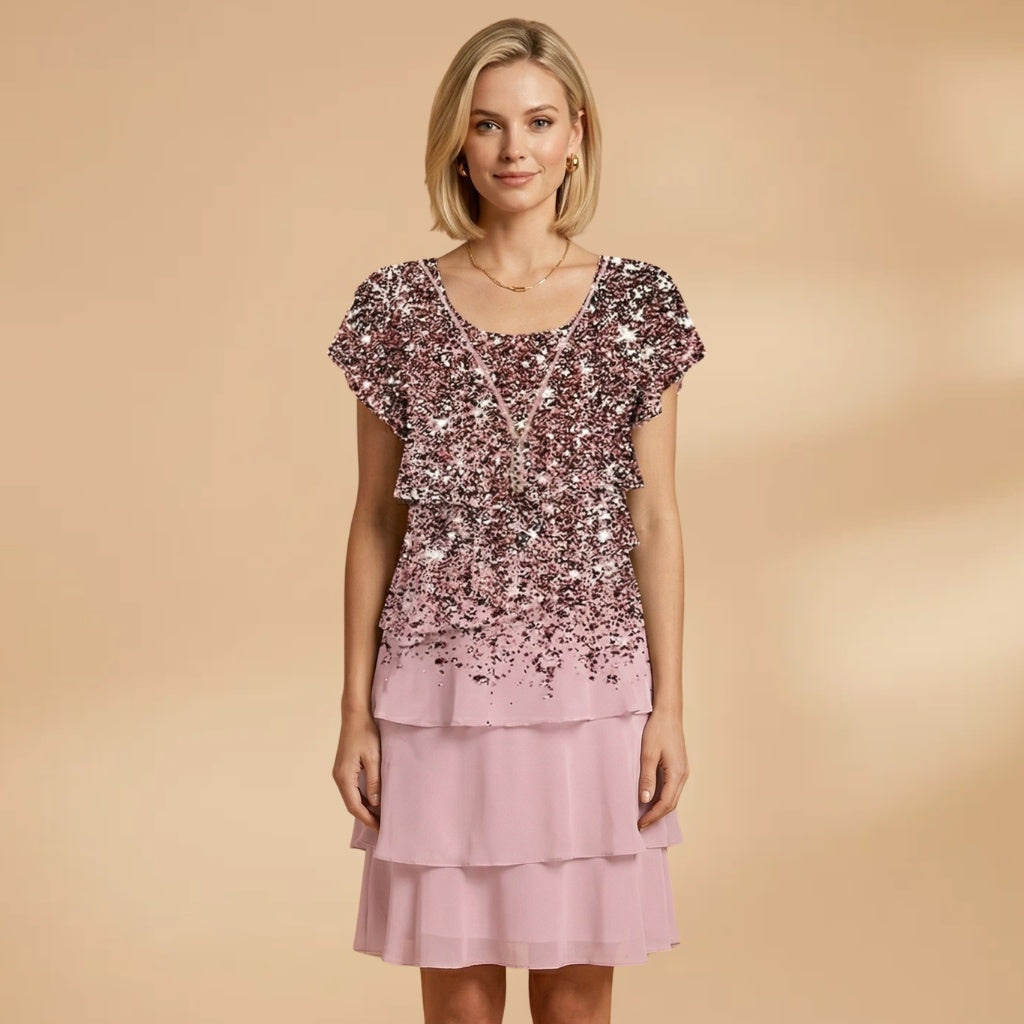 Patrícia | Vestido Midi Estampado Floral Camadas Mulher