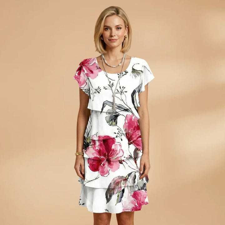 Patrícia | Vestido Midi Estampado Floral Camadas Mulher