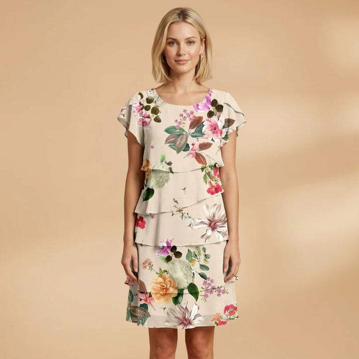 Patrícia | Vestido Midi Estampado Floral Camadas Mulher