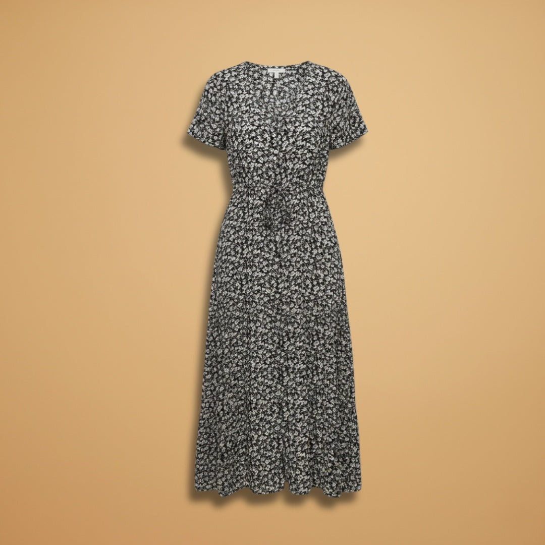 Liliana | Vestido Midi Estampado Floral Mulher Decote V