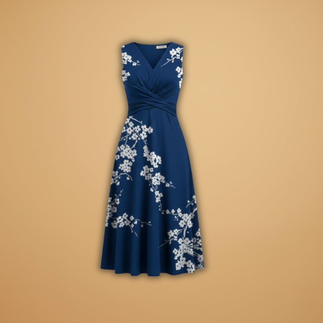 Margarida | Vestido Midi Estampado Floral Mulher Decote V