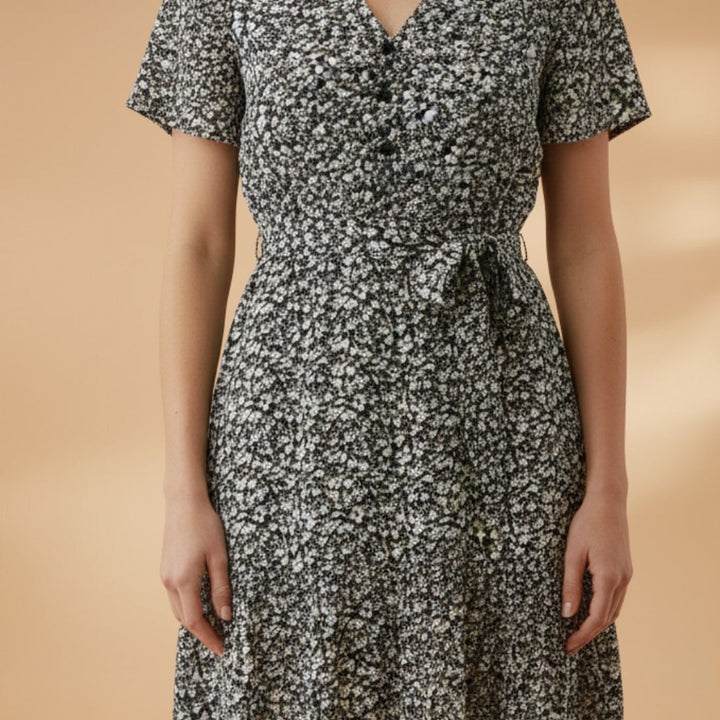 Liliana | Vestido Midi Estampado Floral Mulher Decote V