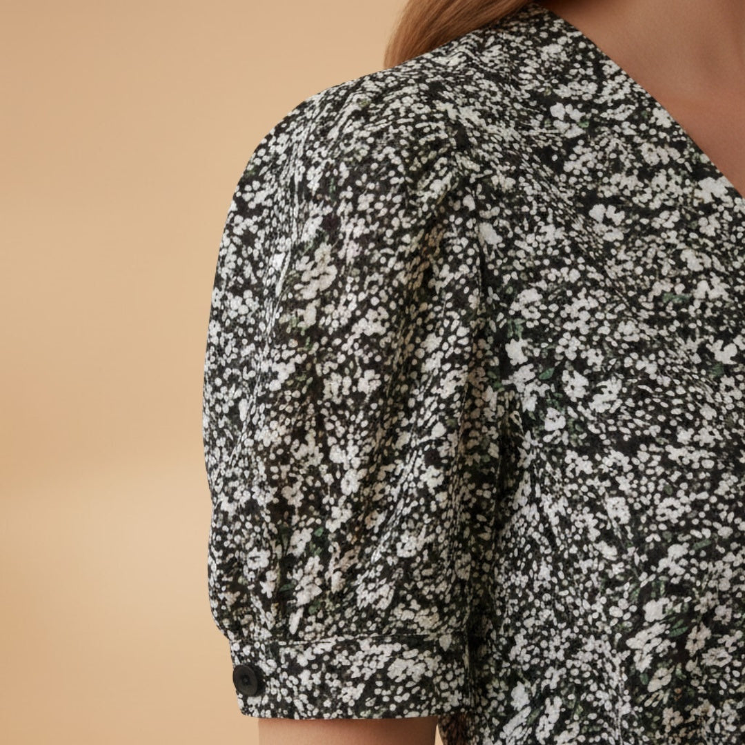 Liliana | Vestido Midi Estampado Floral Mulher Decote V