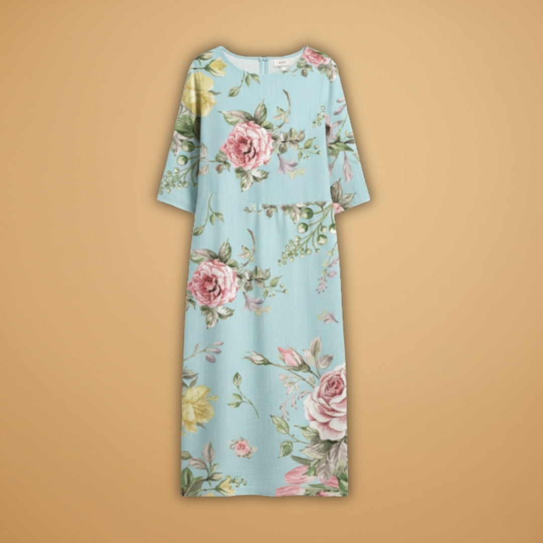 Manuela | Vestido Midi Estampado Floral Mulher Manga 3/4