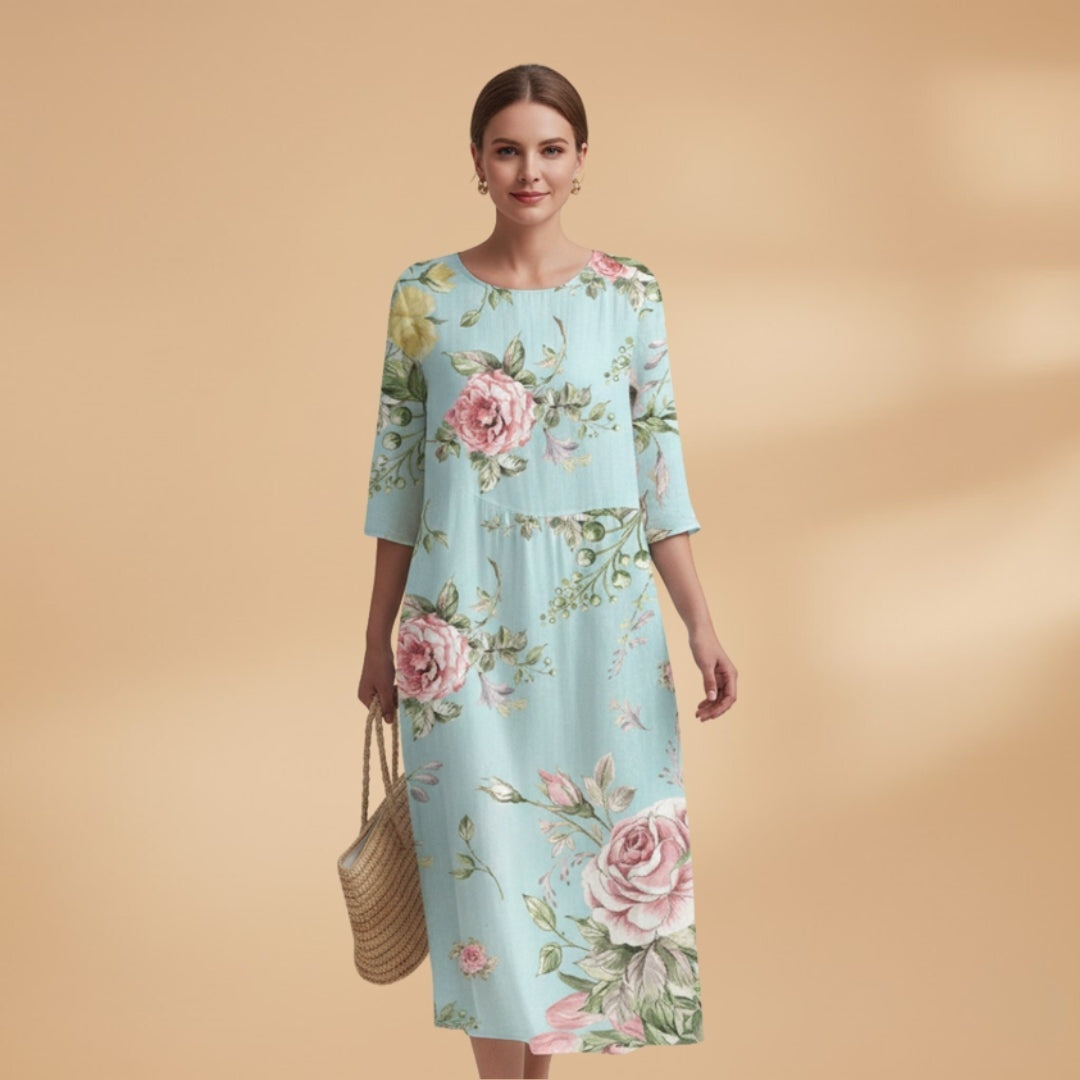 Manuela | Vestido Midi Estampado Floral Mulher Manga 3/4