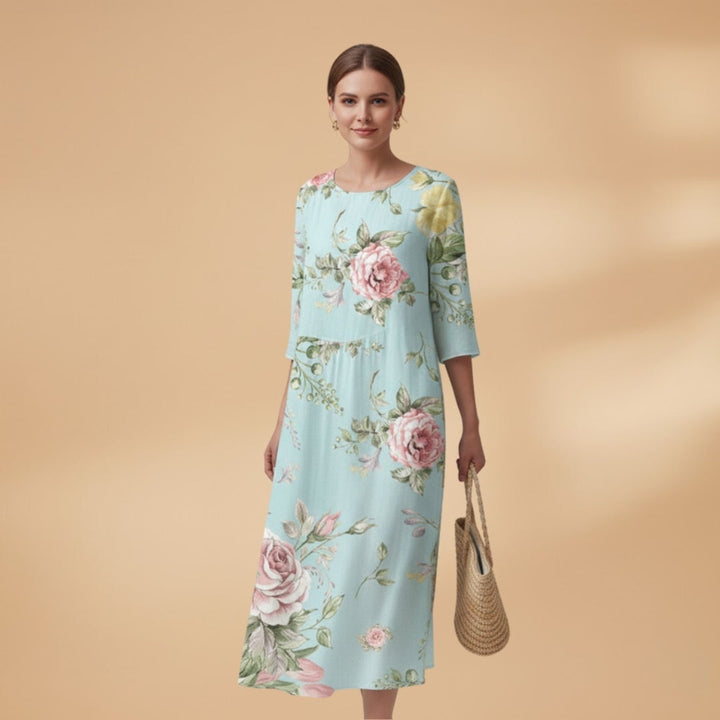 Manuela | Vestido Midi Estampado Floral Mulher Manga 3/4