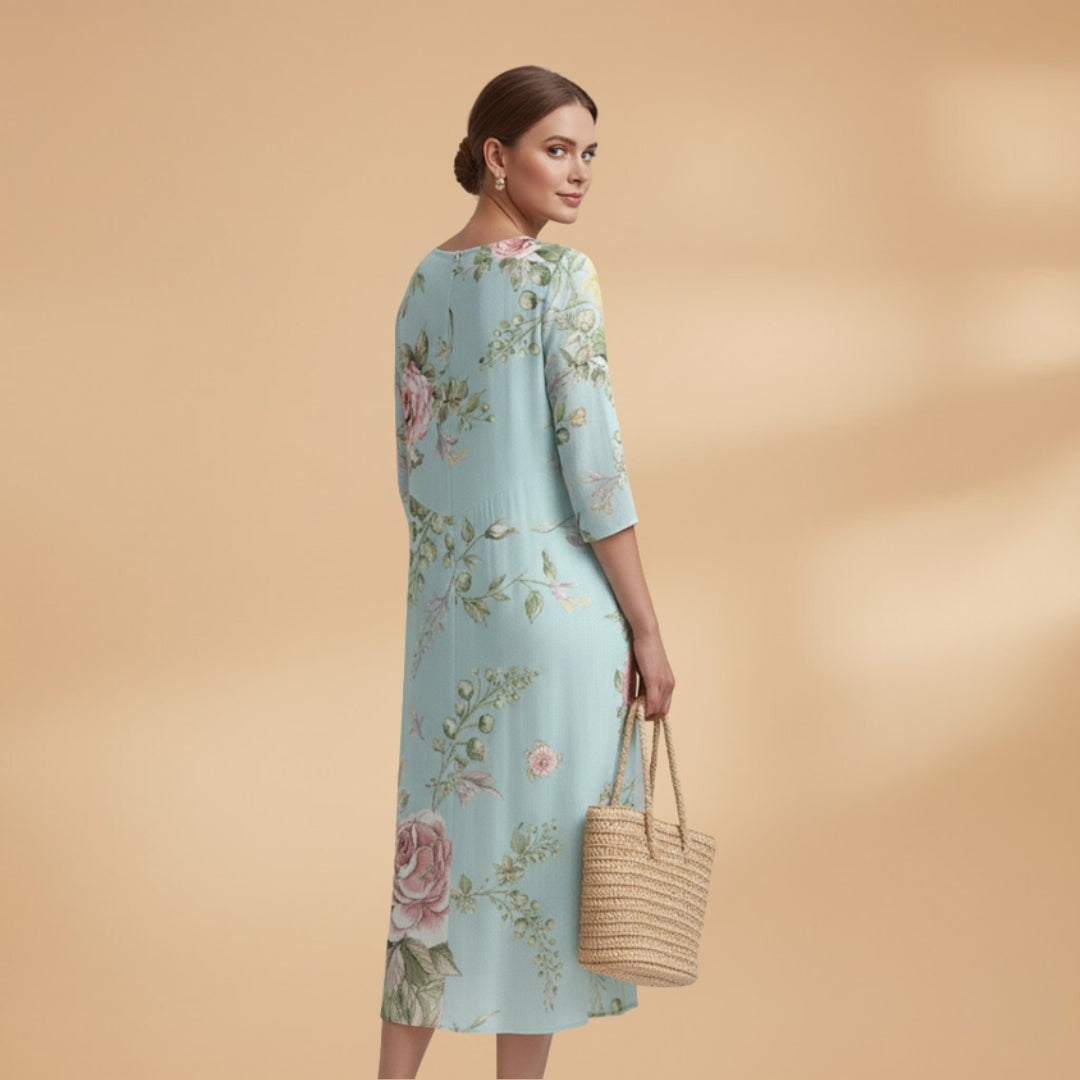 Manuela | Vestido Midi Estampado Floral Mulher Manga 3/4