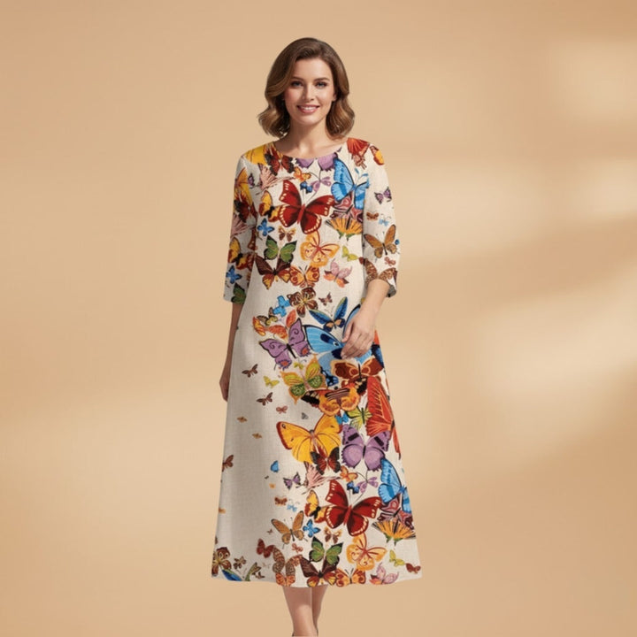 Manuela | Vestido Midi Estampado Floral Mulher Manga 3/4