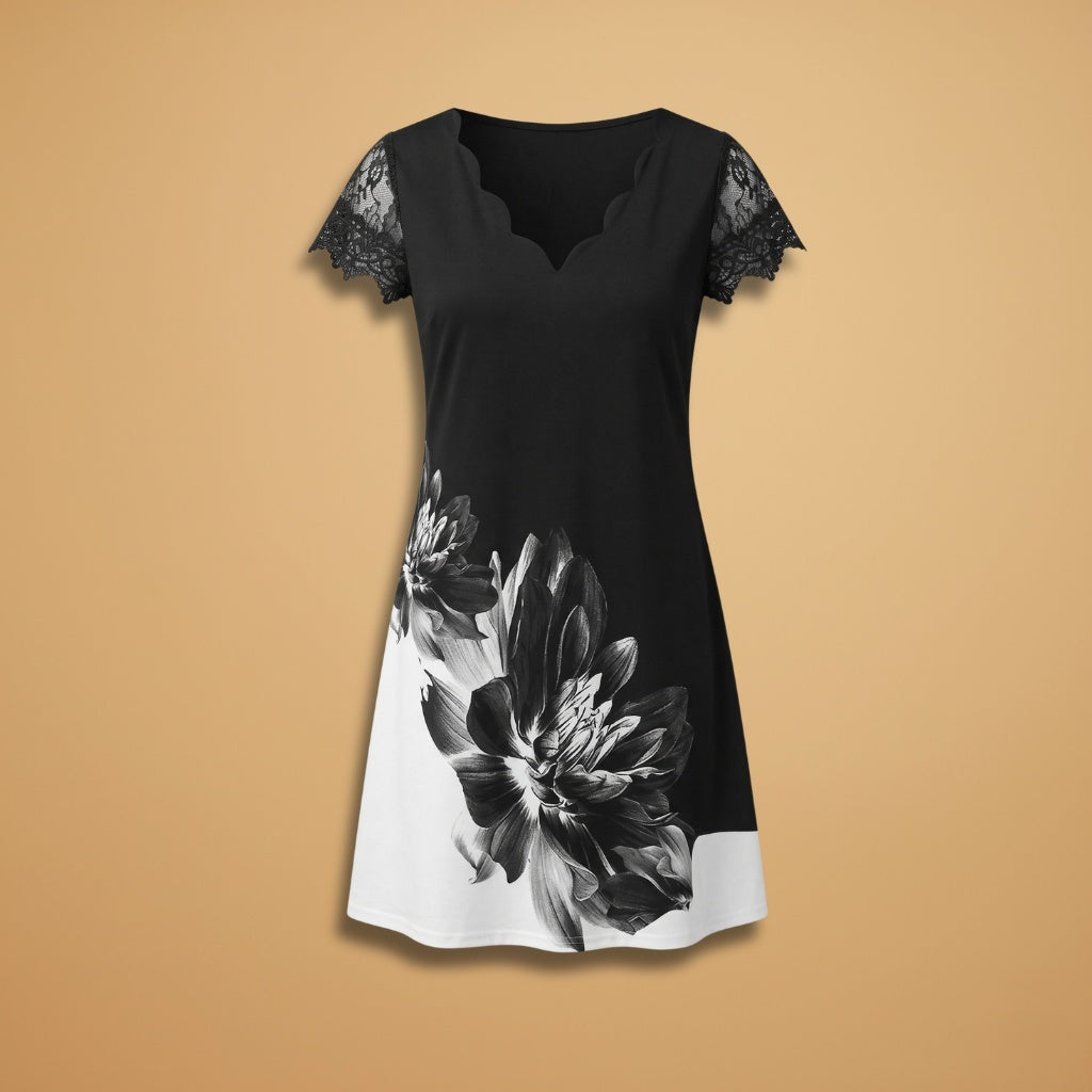 Cláudia | Vestido Midi Estampado Floral Mulher Renda