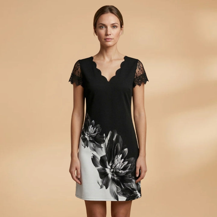 Cláudia | Vestido Midi Estampado Floral Mulher Renda