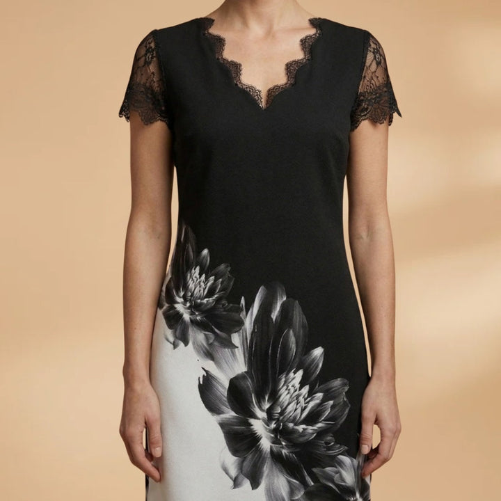 Cláudia | Vestido Midi Estampado Floral Mulher Renda