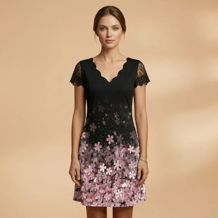Cláudia | Vestido Midi Estampado Floral Mulher Renda