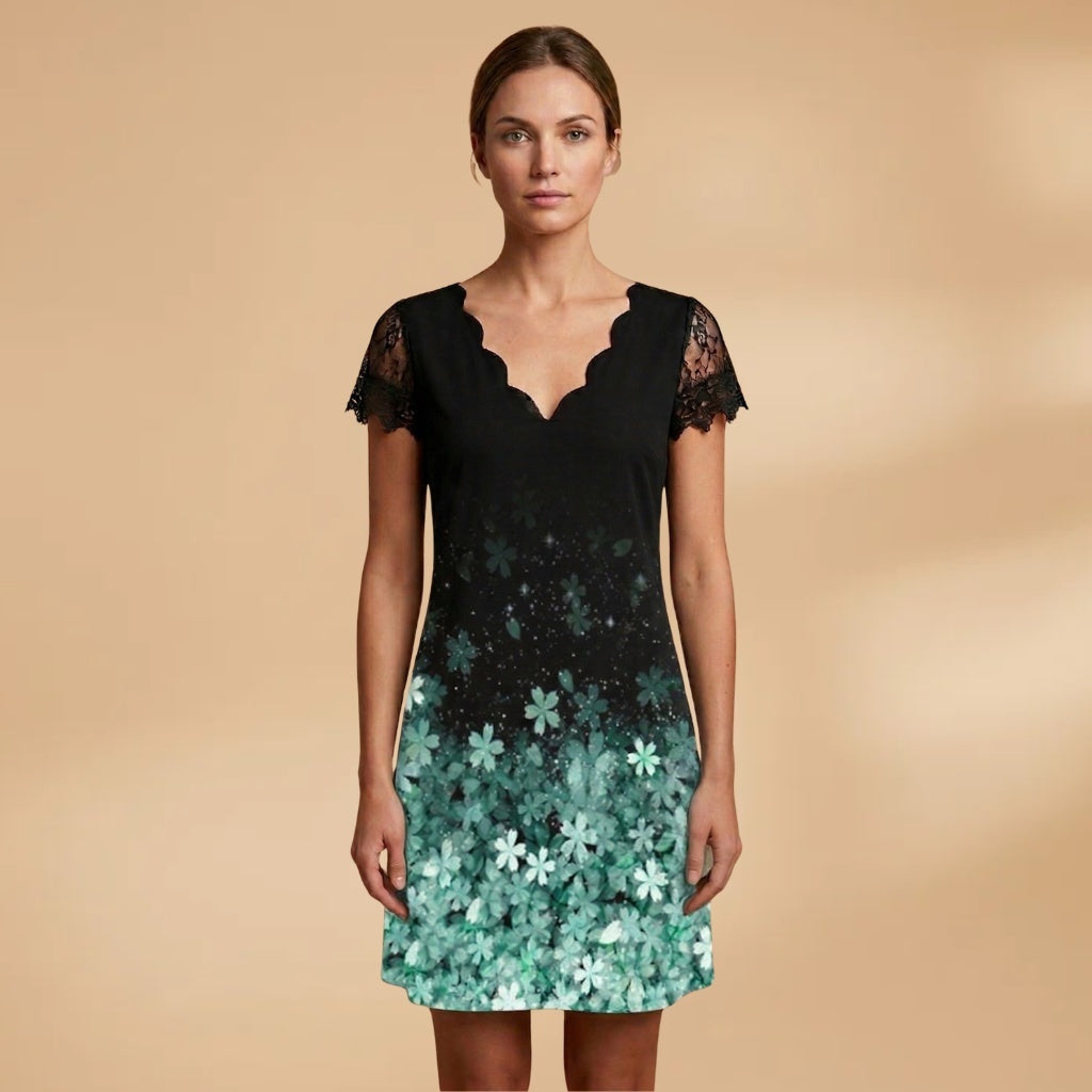 Cláudia | Vestido Midi Estampado Floral Mulher Renda