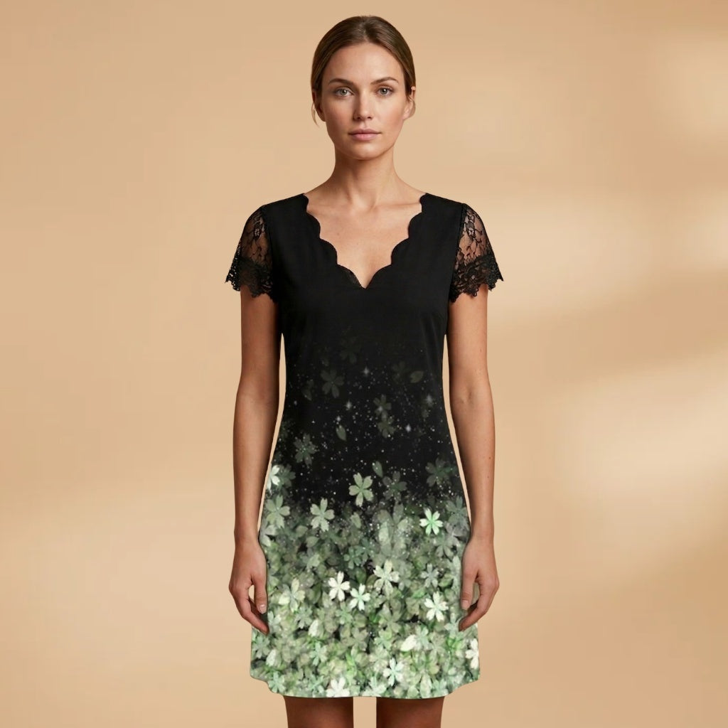 Cláudia | Vestido Midi Estampado Floral Mulher Renda