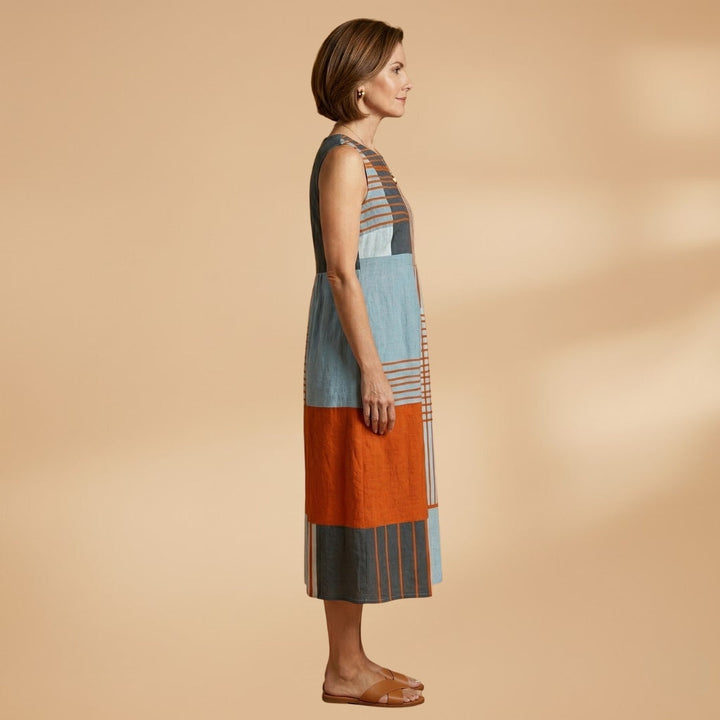 Sofia | Vestido Midi Estampado Geométrico Mulher Sem Mangas