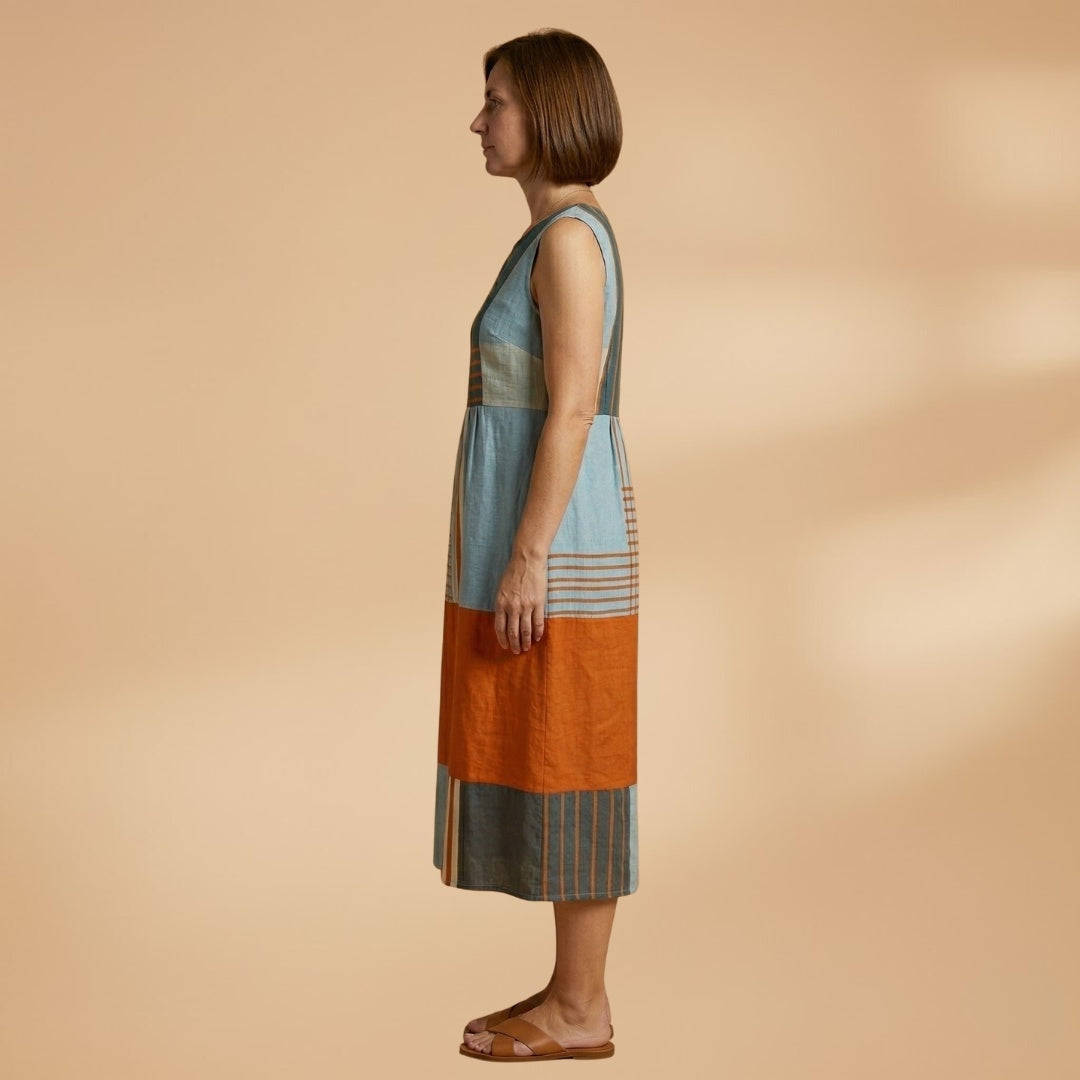Sofia | Vestido Midi Estampado Geométrico Mulher Sem Mangas
