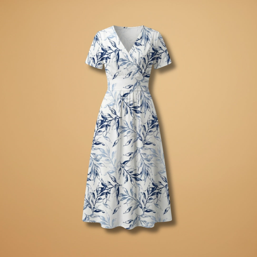 Adriana | Vestido Midi Estampado Mulher Decote Envoltório