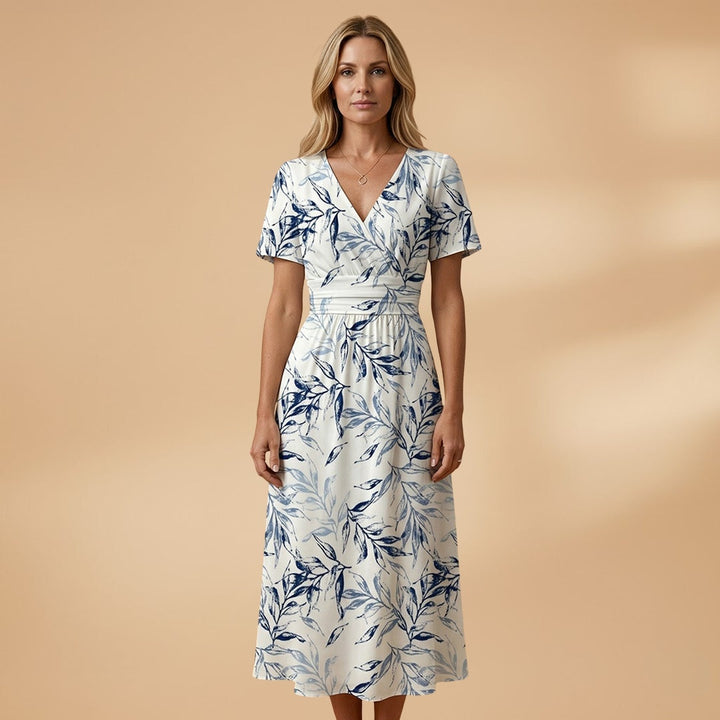 Adriana | Vestido Midi Estampado Mulher Decote Envoltório