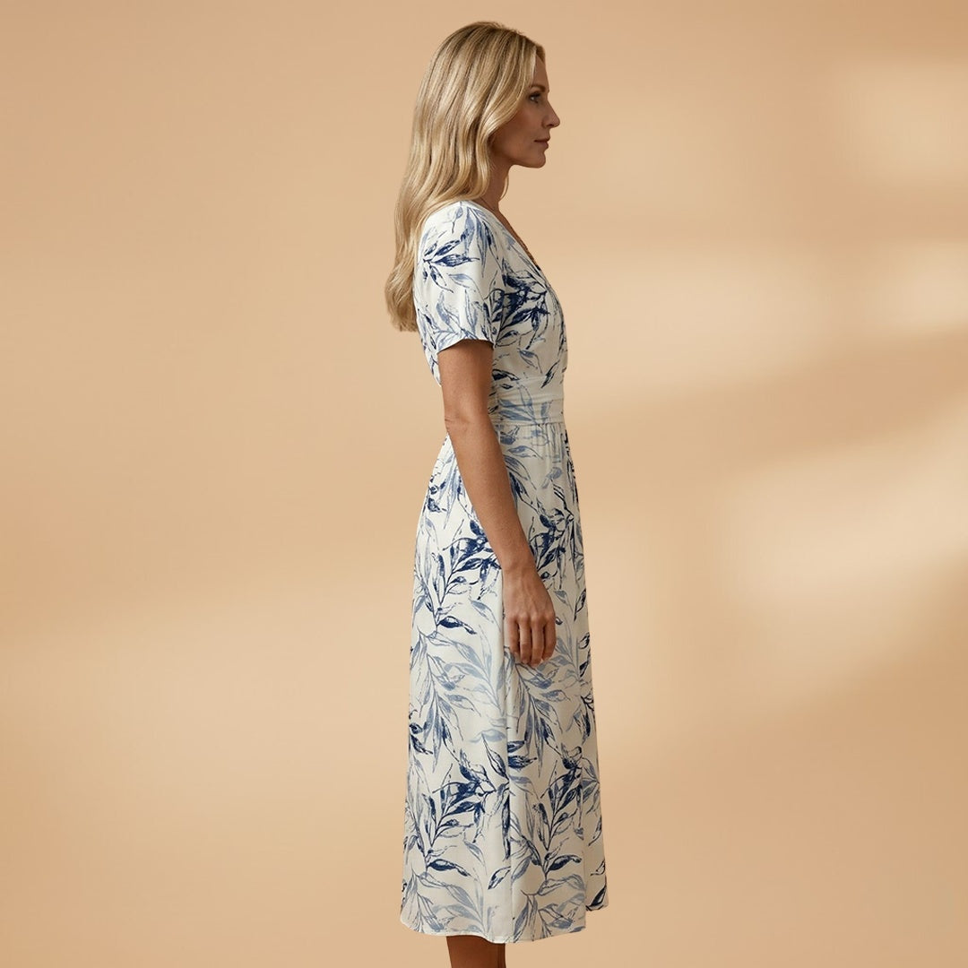 Adriana | Vestido Midi Estampado Mulher Decote Envoltório