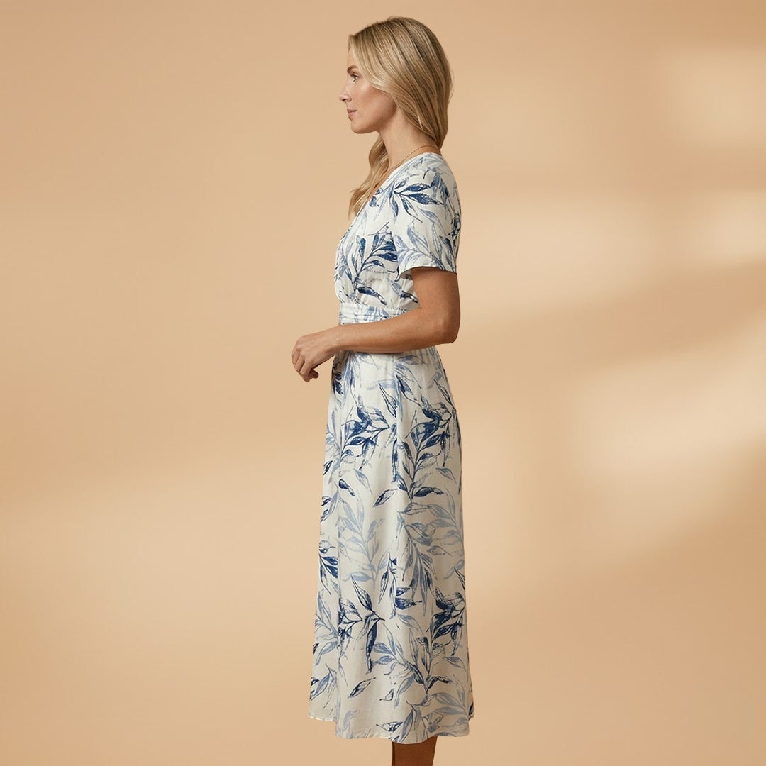 Adriana | Vestido Midi Estampado Mulher Decote Envoltório