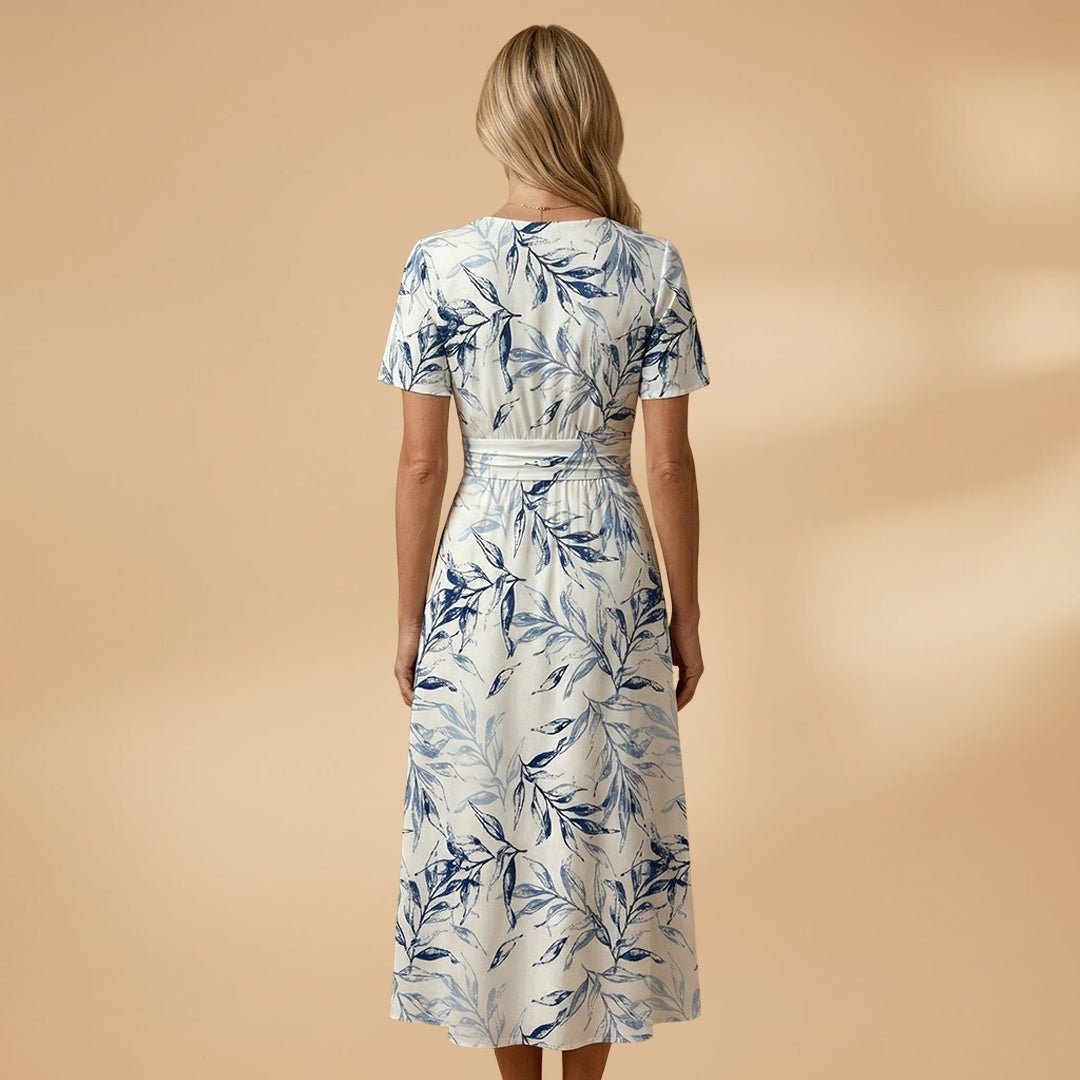 Adriana | Vestido Midi Estampado Mulher Decote Envoltório