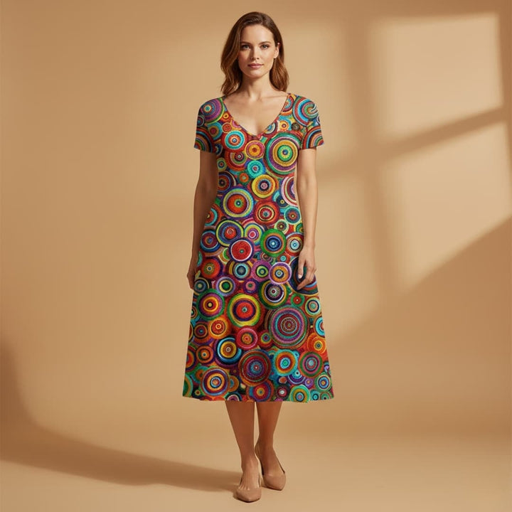 Liliana | Vestido Midi Estampado Mulher Decote V