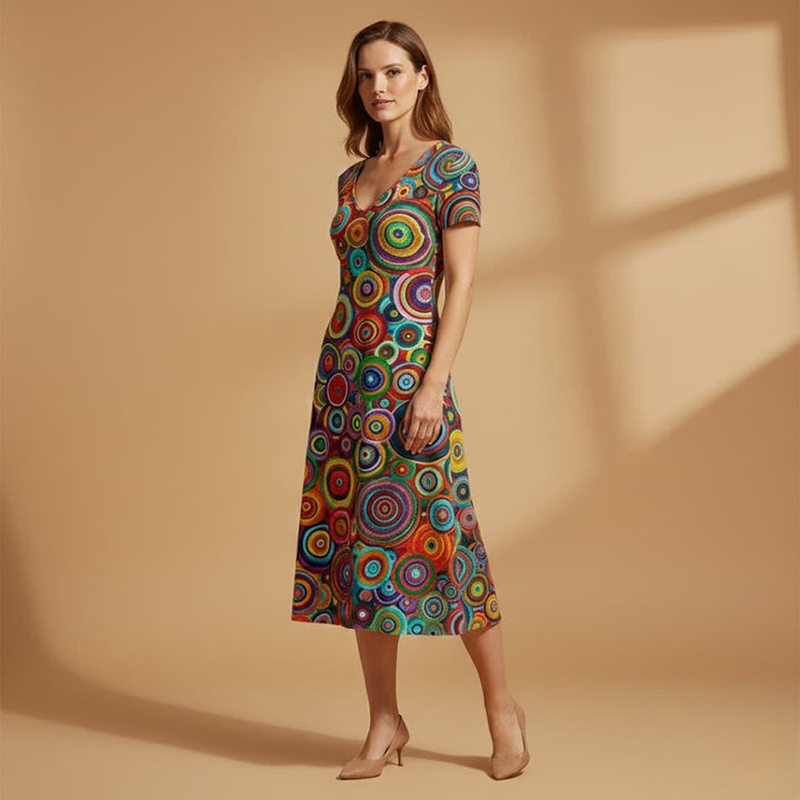 Liliana | Vestido Midi Estampado Mulher Decote V