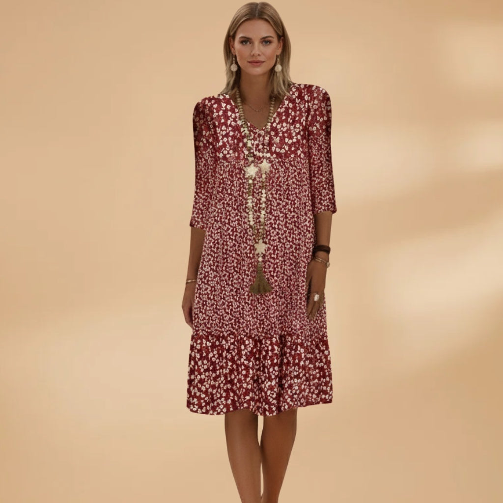 Violeta | Vestido Midi Estampado Mulher Decote V
