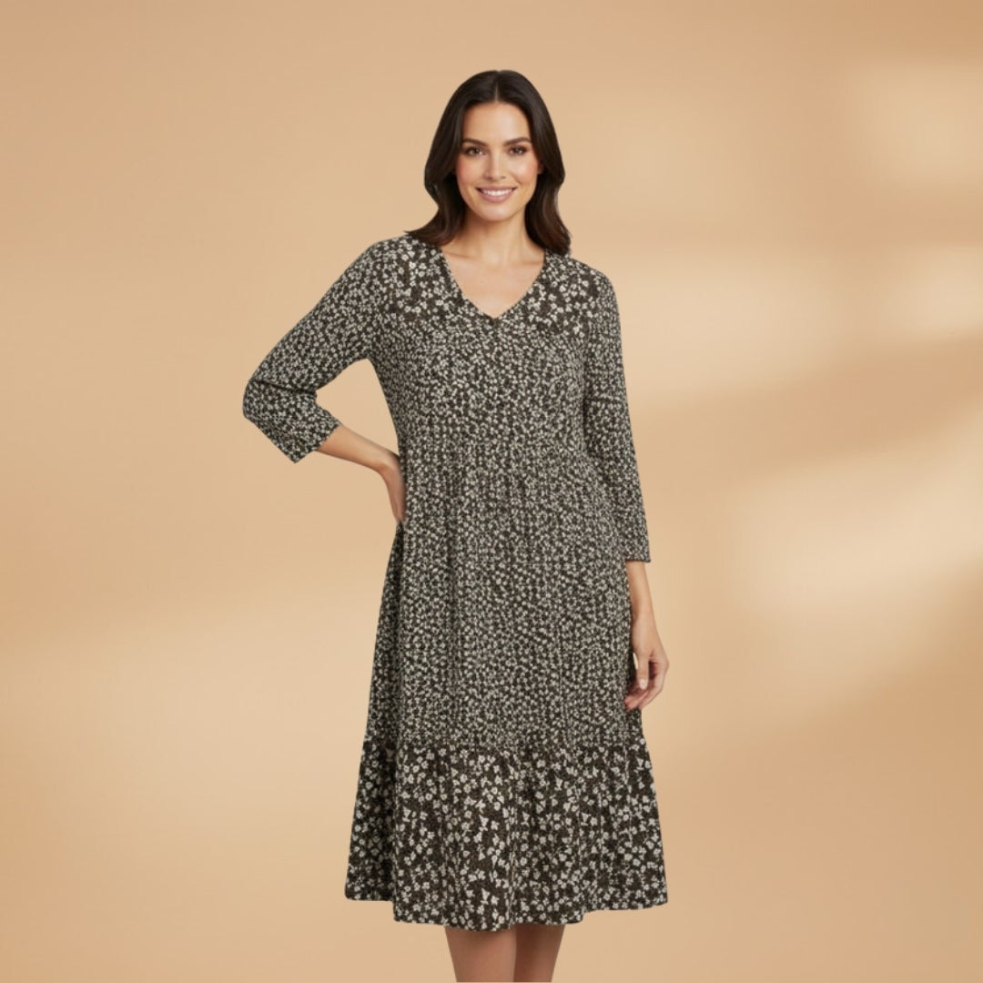 Dulce | Vestido Midi Estampado Mulher Decote V
