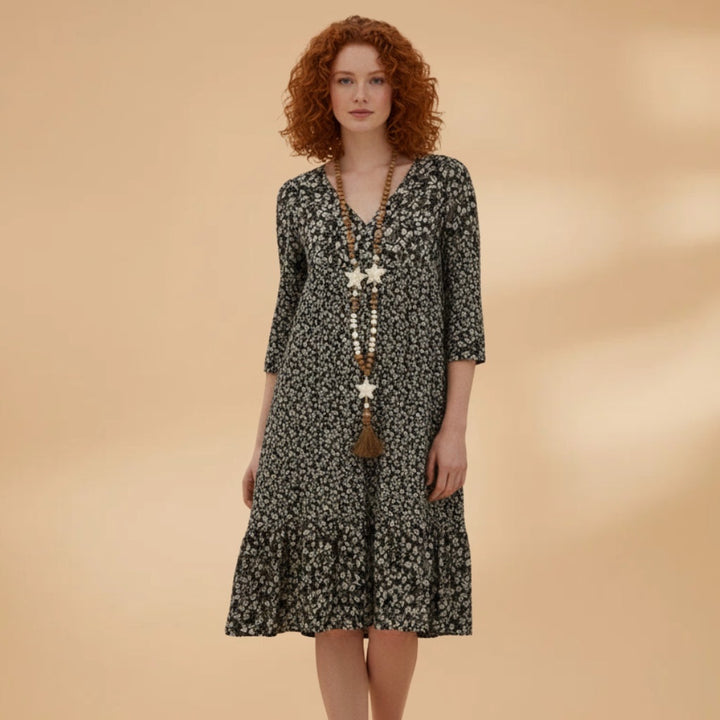 Violeta | Vestido Midi Estampado Mulher Decote V