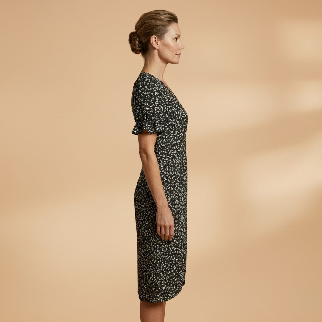 Filipa | Vestido Midi Estampado Mulher Decote V Botões