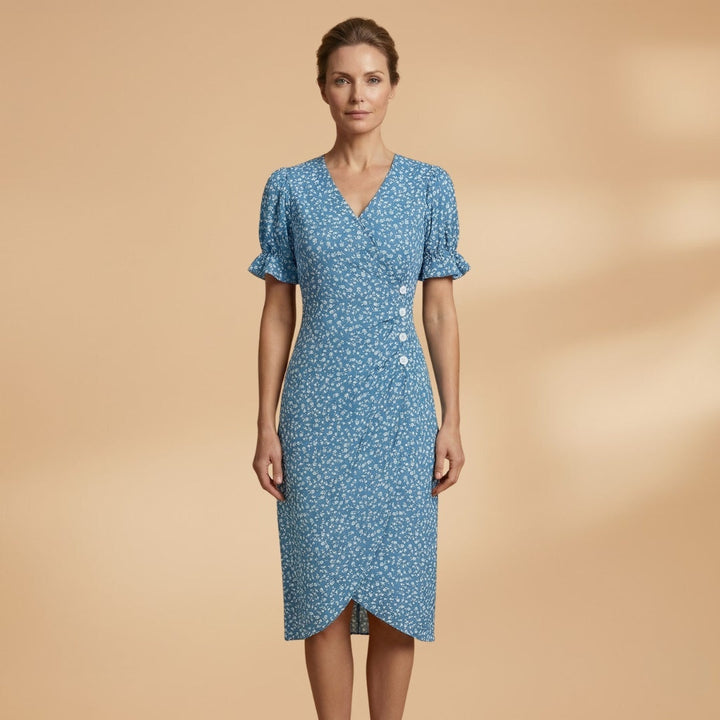 Filipa | Vestido Midi Estampado Mulher Decote V Botões