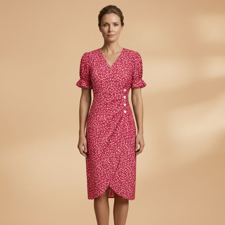 Filipa | Vestido Midi Estampado Mulher Decote V Botões